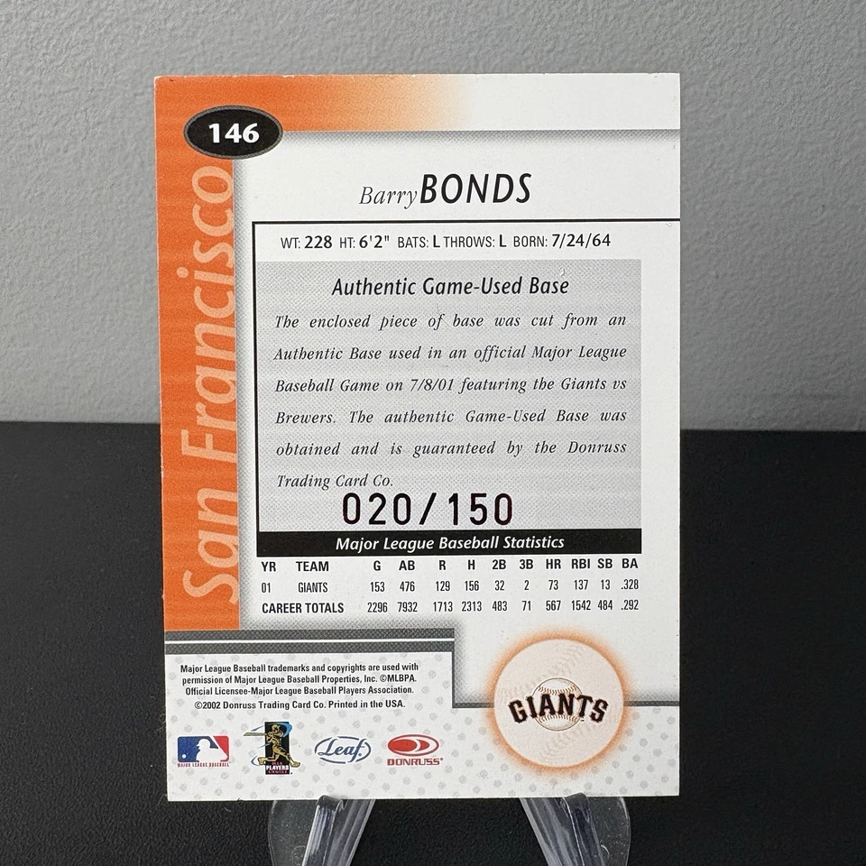 Barry Bonds 2002 Leaf Certified Mirror Red #146 Base /150 - Image 2 of 2