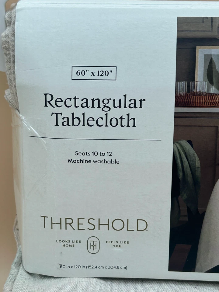 Threshold Off White Rectangular Tablecloth 60" x 120" - Seats 10-12 Machine Wash - Image 2 of 4