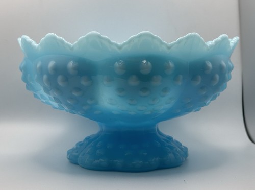 Vintage Fenton blau Schuhnagel Fuß Glas 6" Kerzenhalter mit Original Aufkleber - Bild 3 von 11