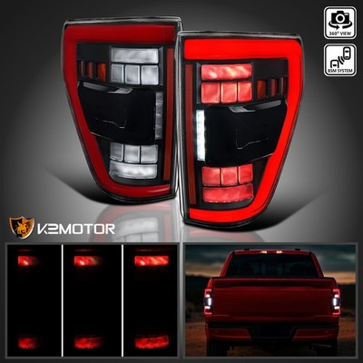 Fits 2021-2023 Ford F150 Black Full LED Tail Lights With Blind Spot Left+Right