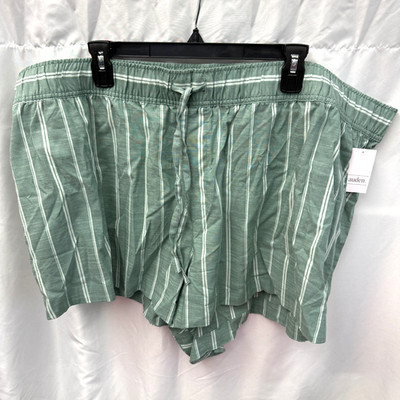 Auden Women s Pajama Shorts 3X Green White Stripe Drawstring Sleep Lounge NWT