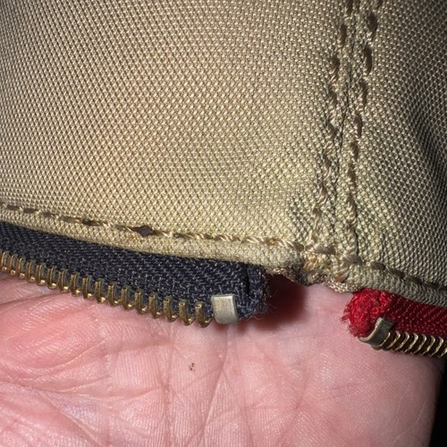 VINTAGE Michael Kors Navy Blue and Red Striped Tan Canvas & Leather Tote 15"x 10 - Picture 5 of 18