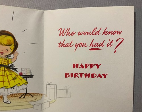 Tarjeta de felicitación americana 1946 feliz cumpleaños niña rubia en vestido amarillo: 10AG468P - Imagen 6 de 9