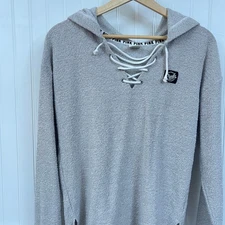 PINK Victoria's Secret Gray Lace-Up Hoodie Sweatshirt Split Hem Long Sleeve