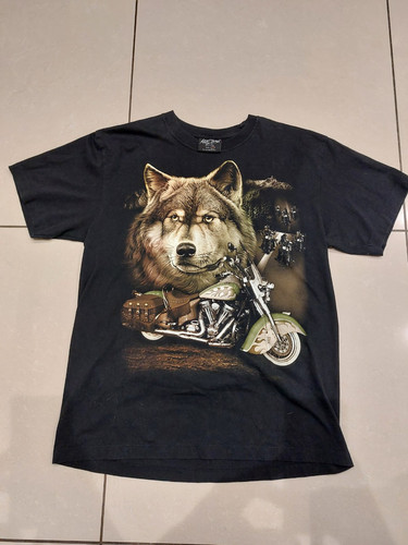 Rock Chang Vintage T-Shirt, 00s Y2K, Double Sided Graphic,Wolf Biker, Size L - Picture 1 of 7