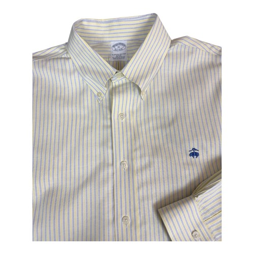 Brooks Brothers Oxford Shirt Slim Fit Non-Iron Striped Supima Cotton XL Logo - Picture 7 of 10