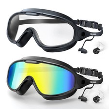 2Pc Adult Swim Goggles Anti-Fog UV Protection Wide View for Men Women Youth Pool