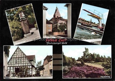 Bad Laer Hotel Storck Wegweiser Brinekstrasse Freibad Sprungturm Heideweg