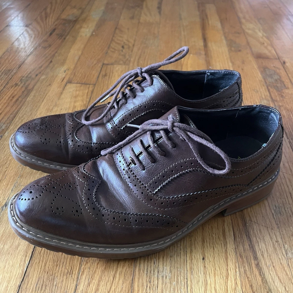 Perry Ellis Portfolio Corey Mens Burgundy Wingtip Brogue Oxford Dress Shoes 10 Lethato Wingtip Brogue Oxford- Wine Red | Groomsmen Shoes main image 4