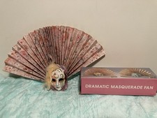 Masquerade VTG Venetian Harlequin Mask Fan Pink Gold Floral Design EUC