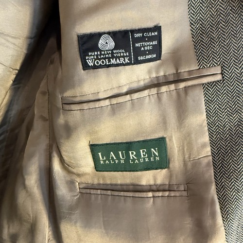 Lauren Ralph Lauren Blazer Sport Jacket Coat Men 42S Brown Herringbone Wool - Picture 9 of 11