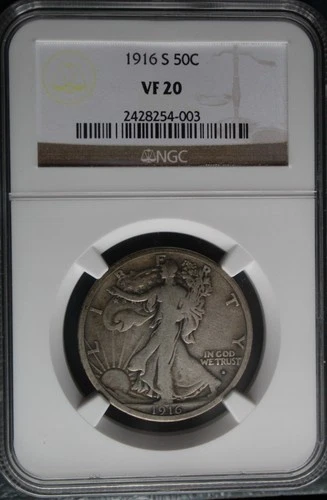 1916-S Liberty Walking Half Dollar NGC VF20