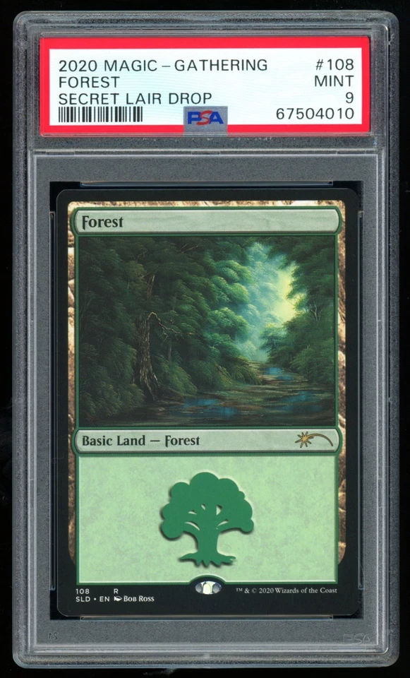 PSA 9 Forest 108 (Bob Ross) - 2020 Magic MTG Secret Lair Happy Little Gathering - Image 2 of 3
