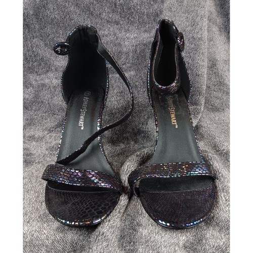 Ashley Stewart Damenschuhe mit Absatz Größe 11 W schwarz schillernd Knöchelriemen - Bild 2 von 8