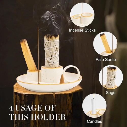 Soporte para manchas de incienso de cerámica Salvia Palo Santo Quemador Kit Meditación Chakra Zen - Imagen 2 de 7