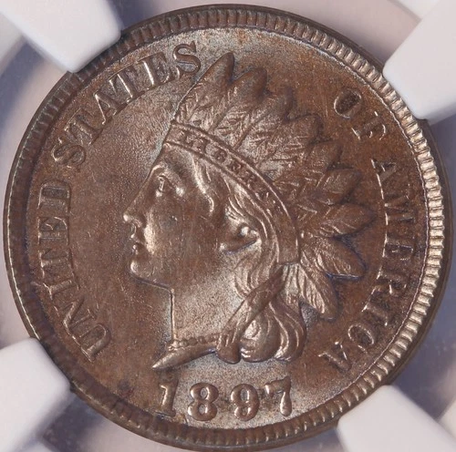 1897 Indian Cent, NGC MS64BN, Very Choice BU, Lustrous Brown Beauty, Tough Date!