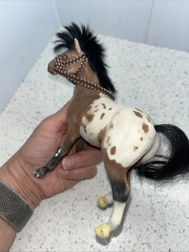 Beflocktes Spielzeug Pinto Pferd Appaloosa Colt braun weiß schwarz Mähne Vintage mit Braut - Bild 11 von 12