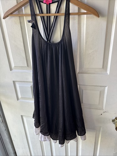 Betsey Johnson Intimate Black Over Blush Chemise Babydoll Nightgown S Lingerie - Picture 3 of 13