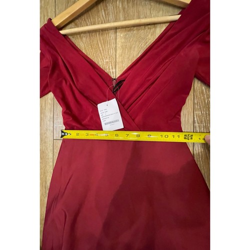 Alfred Sung V Neck Jersey Mikado 3/4 Sleeve Belted Maxi Gown Red Sz 0 D736 NWT - Picture 6 of 8