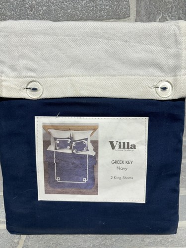 Villa Noble Excellence Greek Key Set of 2 King Shams Navy Blue Cotton 20"x36" - Picture 1 of 5