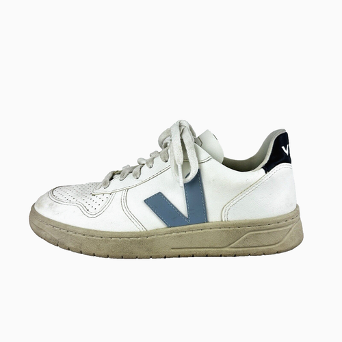 Veja V 10 Womens Size 6 White Leather Lace Up Casual Shoes Sneakers Blue Nautico