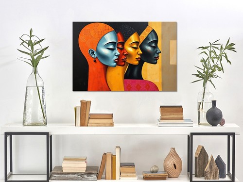 Four Ethic Ladies Abstract Art mounted canvas print ready to hang - Picture 8 of 10