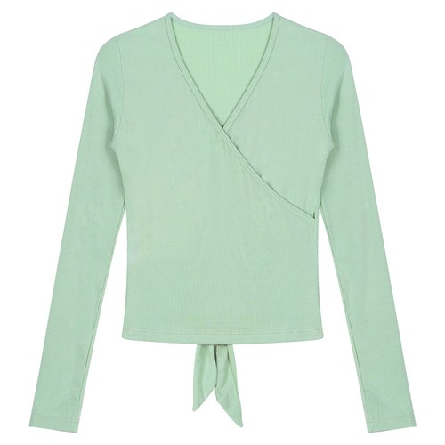 Damen Langarm Ballett Bauchtanz Cardigan Wickel Oberteil V-Ausschnitt Aktiv Shirts - Bild 20 von 35