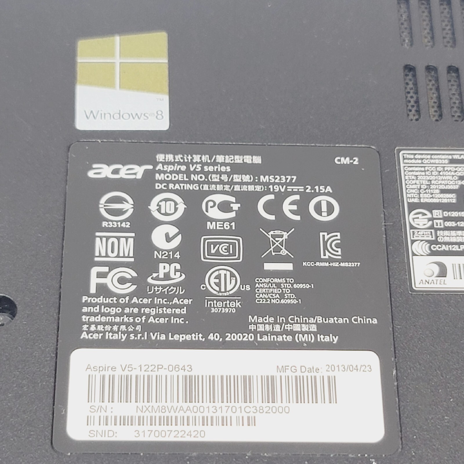 Acer Aspire V5-122p-0643 (Parts Only) - Picture 10 of 16
