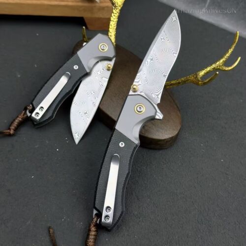 Cuchillo de bolsillo plegable de acero Damasco 87 capas bloqueo de botón rodamiento de bolas con clip - Imagen 10 de 19