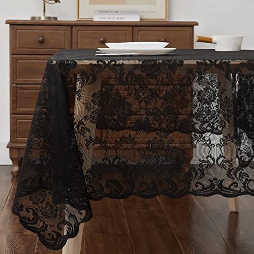 54 x 72 Inch Rectangle Lace Tablecloth. Classic 72" Rectangle Tablecloth Black - Picture 3 of 3