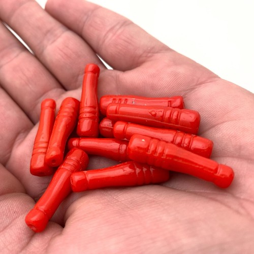 Cuentas de tubo de vidrio checo botella roja cereza opaca de colección década de 1970 (7x27 mm) (RCG95) - Imagen 8 de 10