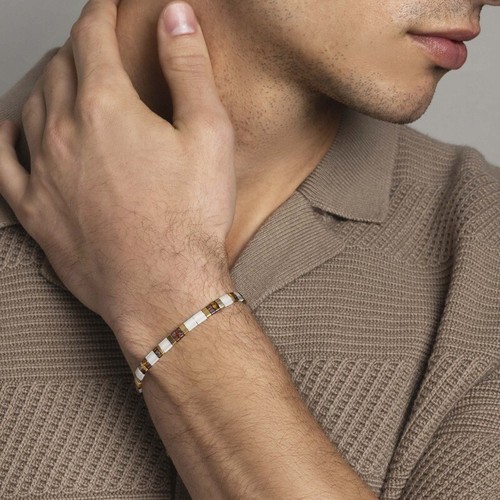 White, Marbled Amber and Gold Miyuki Tila Beads Bracelet For Men Women - Picture 5 of 5