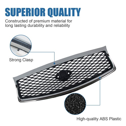 Front Upper Grill for 2014-2017 INFINITI Q50 w/Camera Option Chrome Mesh Guards - Picture 6 of 10