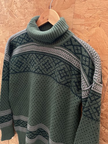 Vintage 90s Acrylic wool mix green nordic pattern roll neck jumper size 38 small - Picture 3 of 6