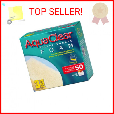 AquaClear 50 Foam Filter Inserts, Aquarium Filter Replacement Media, 3 Count (Pa