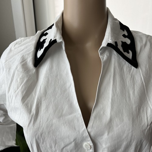 Y2K Soft Surroundings Black Noir White Button Top Damen S Samtbesatz Büro - Bild 3 von 15