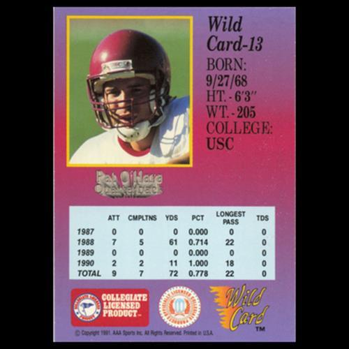 Tarjeta de fútbol americano Pat OHara #13 1991 Wild Card Collegiate primera edición USC Trojans casi nueva - Imagen 2 de 3