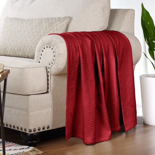 100% Cotton Modern Geometric Diamond Weave Solid All Season Blanket Bed Throw - Picture 46 of 172