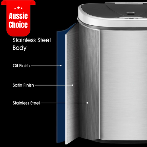 70L Motion Sensor Dual Bin Touchless Kitchen Waste Can Stainless Steel Silver - Picture 4 of 12