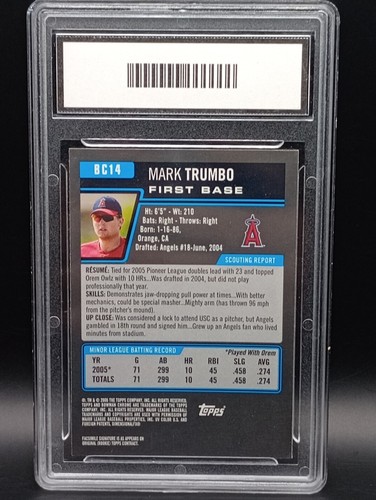 Mark Trumbo 2006 Bowman Chrome Baseball 1st Prospects Rookie Card RC Graded 10 - Picture 2 of 2
