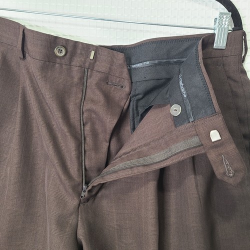 Claiborne Mens 36x32 Brown Polyester Plaid Dress Pants Cuffed Hem - Picture 10 of 17