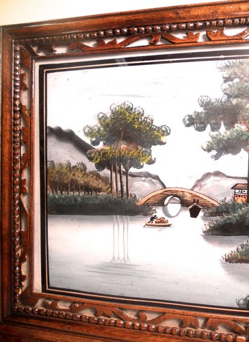 Antique Chinese Reverse Glass Painting On Stand (5847) - Picture 6 of 10