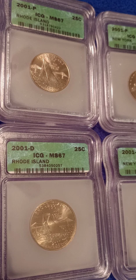 10 STATE QUARTERS LOT (2 EACH) P&D RI, NY, VT, NC,KY All 2000 ICG MS67 SLAB  - Image 3 of 4