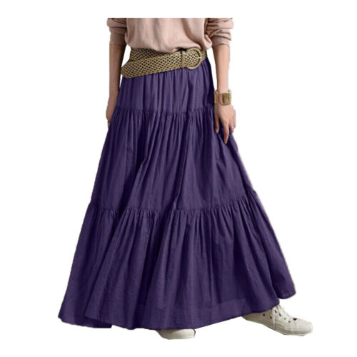 Swing Dress Elastic Waist Skirt Maxi Skirt A Line Women Pleated Vintage Casual - Picture 7 of 23
