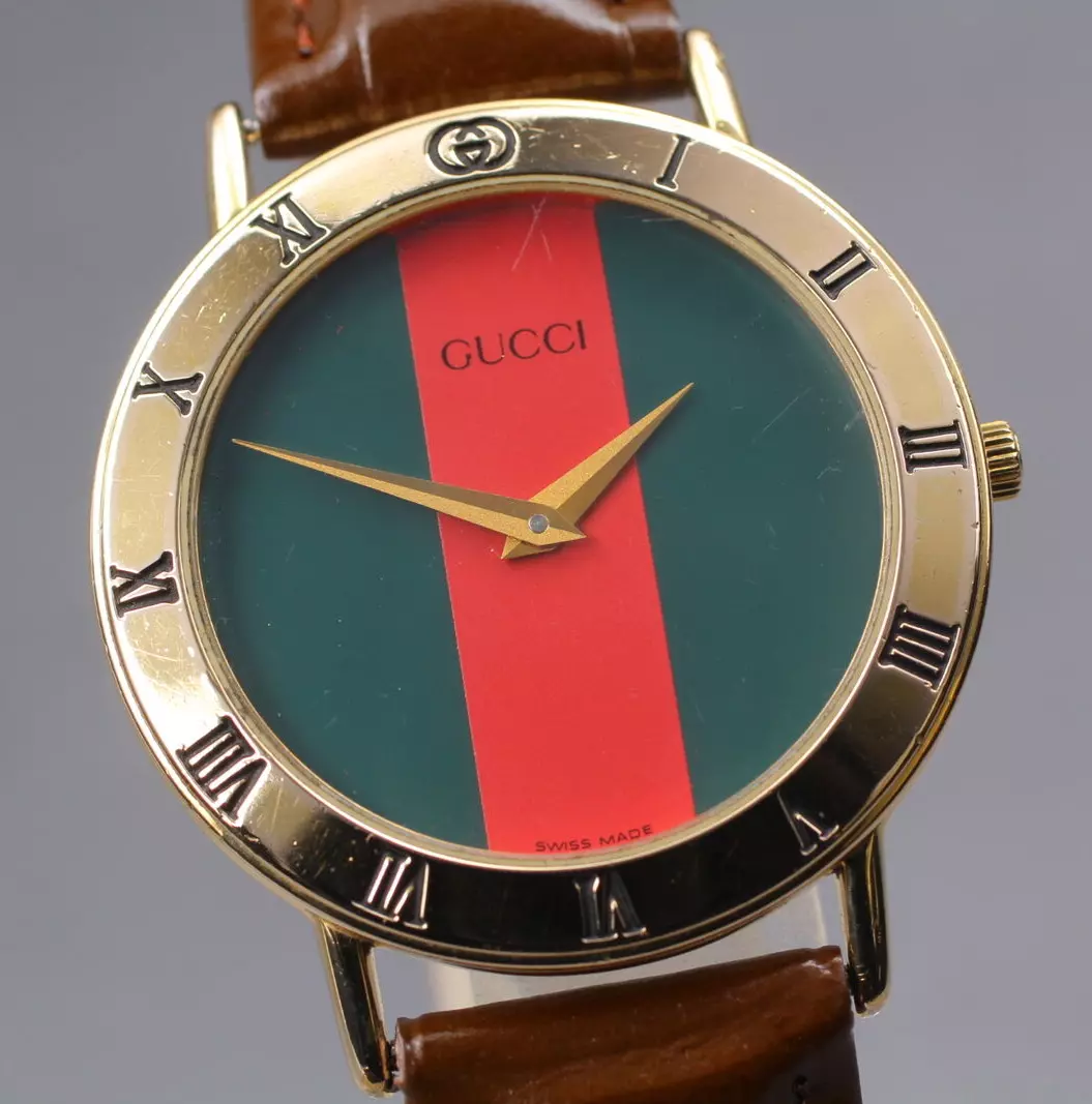 [Exc+5] Montre Vintage Gucci 3000.2.M Homme Qz Or Sherry Line Rouge Vert JAPON