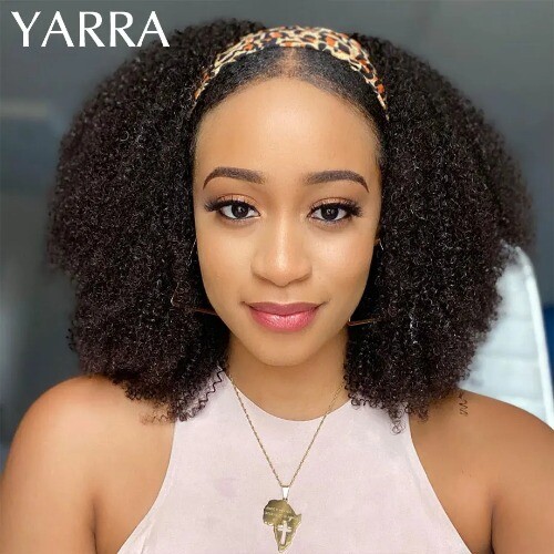 Peluca diadema cabello humano afro rizado 180% densidad brasileña Remy hecha a máquina completa - Imagen 10 de 19
