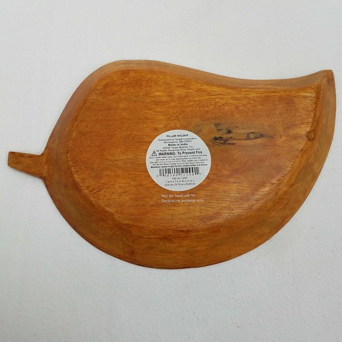 Wooden Embossed Leaf Pillar Candle Holder Plate Tray India 7.4"W x 12"L COUNTRY - Picture 3 of 6