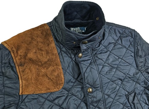*HOT VTG Men's POLO RALPH LAUREN PARKA HUNTING QUILT LEATHER LINED NAVY Jacket L - Picture 4 of 16