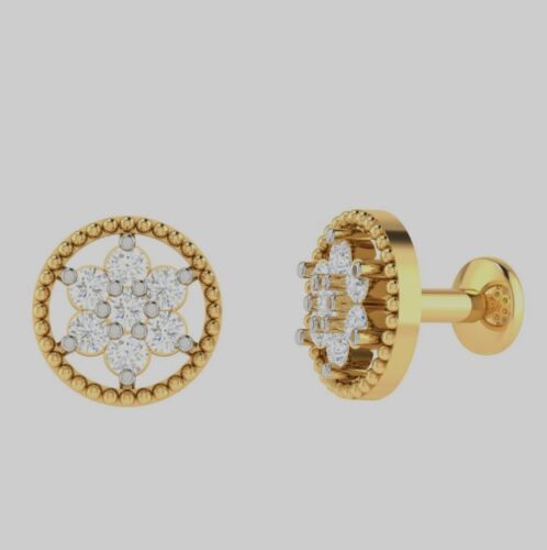 14K Solid Gold Nase Anstecknadel Körper Piercing Schmuck Diamant Nieten Ehe Gift - Bild 2 von 12