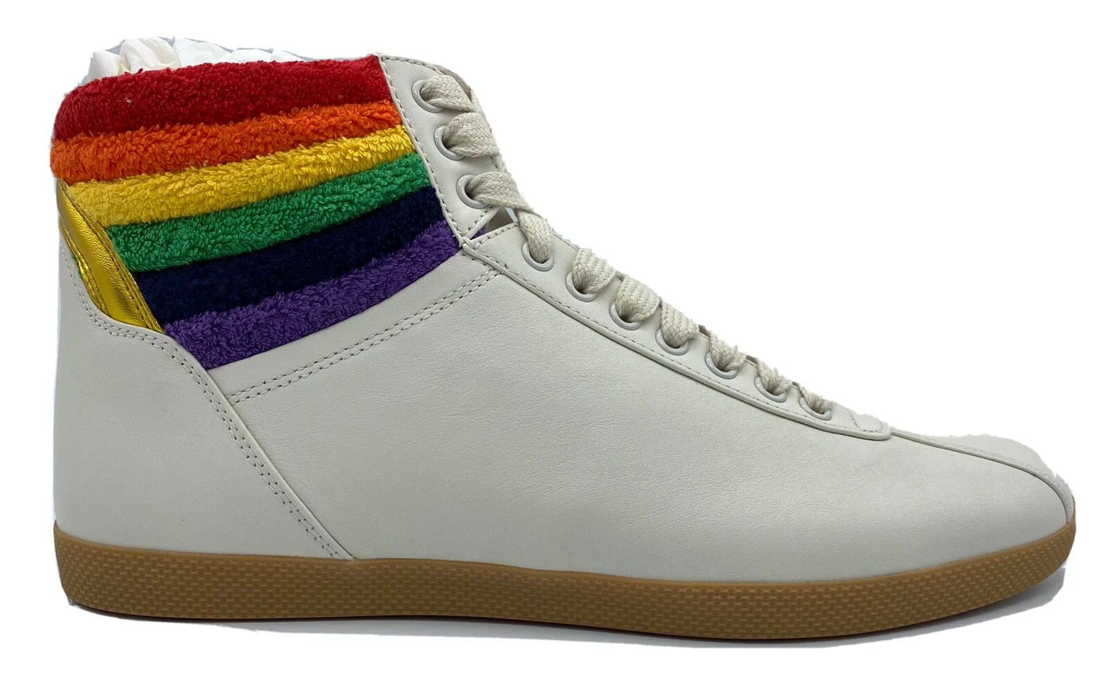 Baskets montantes Gucci en cuir blanc taille US 8,5 fabriquées en Italie